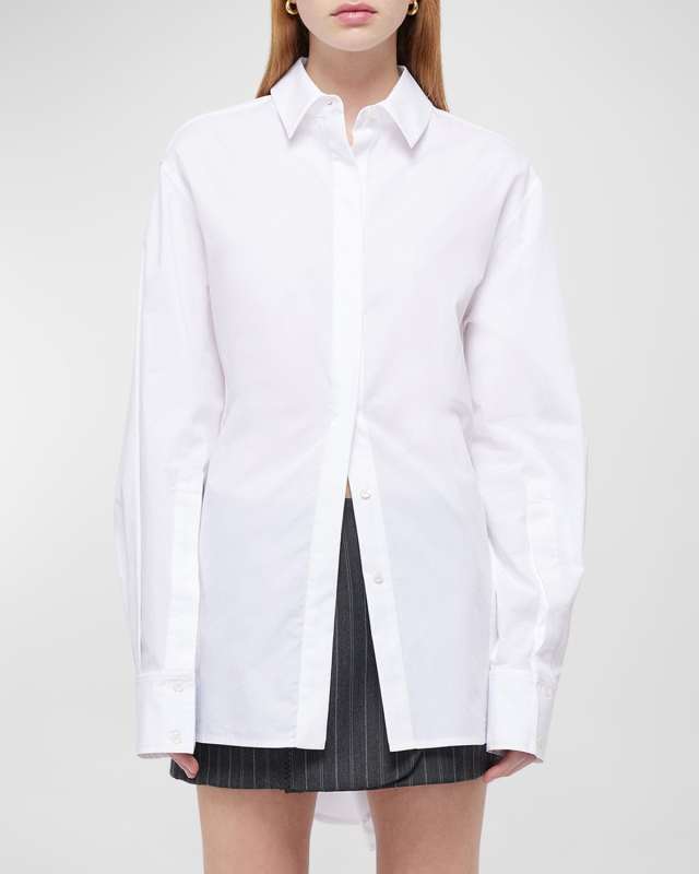 Alfansa Long-Sleeve Button-Front Cotton Shirt